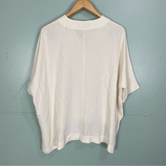 Lafayette 148 Silk Blouse Button Up Short Sleeve Cream Sz S‎ - Picture 5 of 7